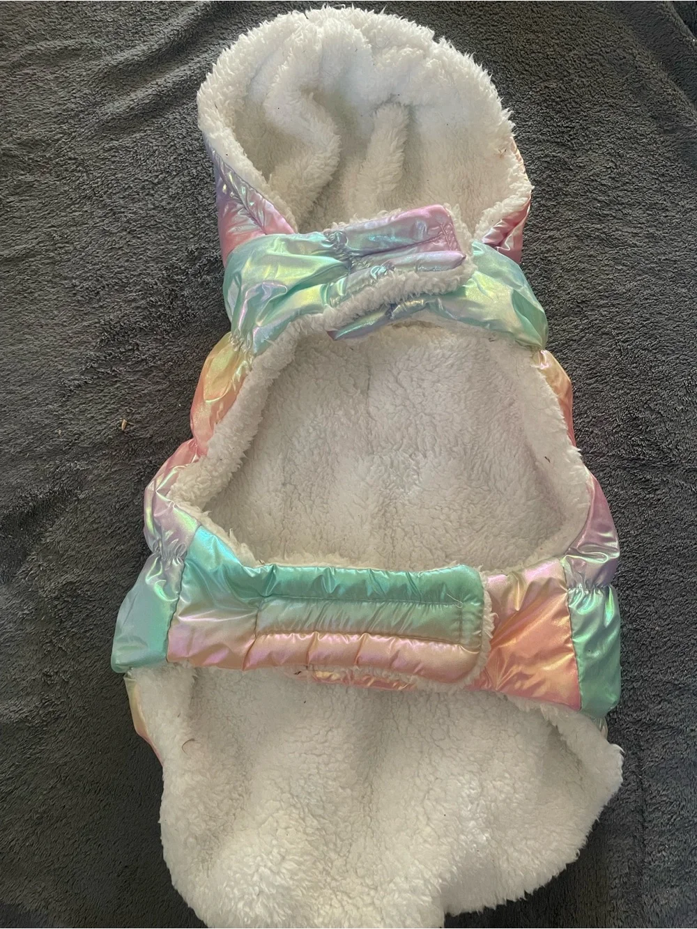 Iridescent Pastel Rainbow Dog Puffer Coat with Hood